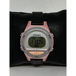 Fossil DQ1166 Women's Black Leather Digital Gray Dial Quartz Genuine Watch LJ311